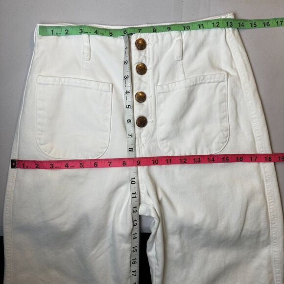 Zara Sailor Gold Button Wide Leg Embroidered Cropped White Patch Pocket Jeans 6 - Picture 5 of 8